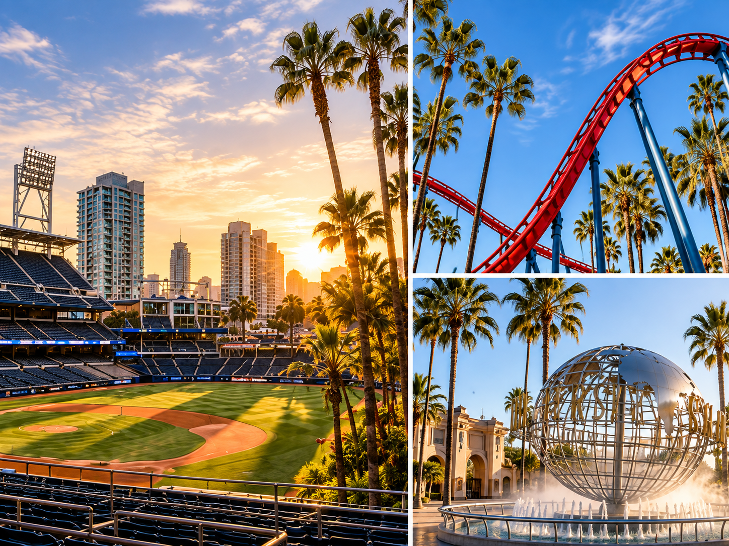 California baseball stadium and amusement park collage